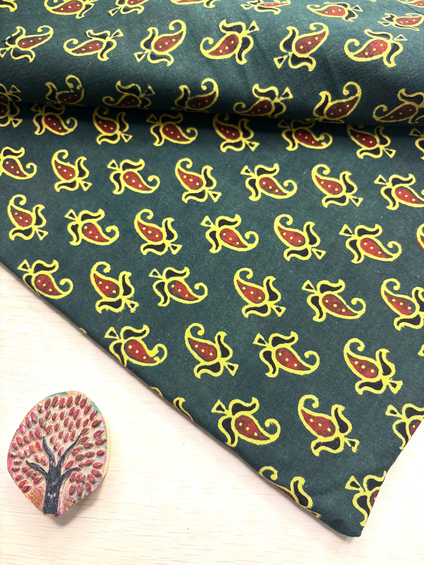 Forest Green Cotton Ajrakh Fabric