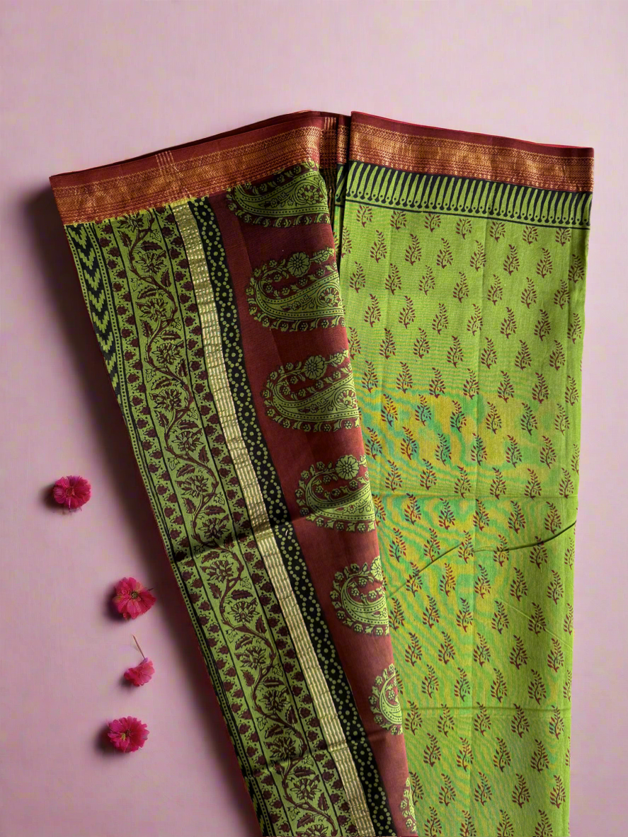 Forest Fern - Green Maheshwari Saree