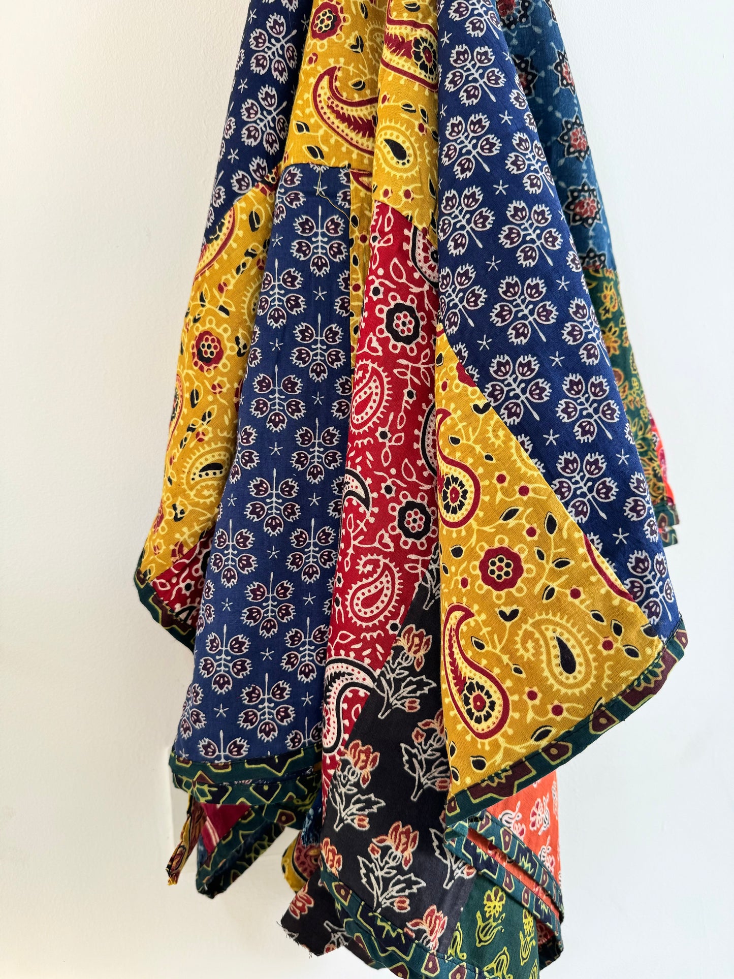 Ajrakh Applique & Kantha Embroidered Dupatta ~ Multicolored Chequered