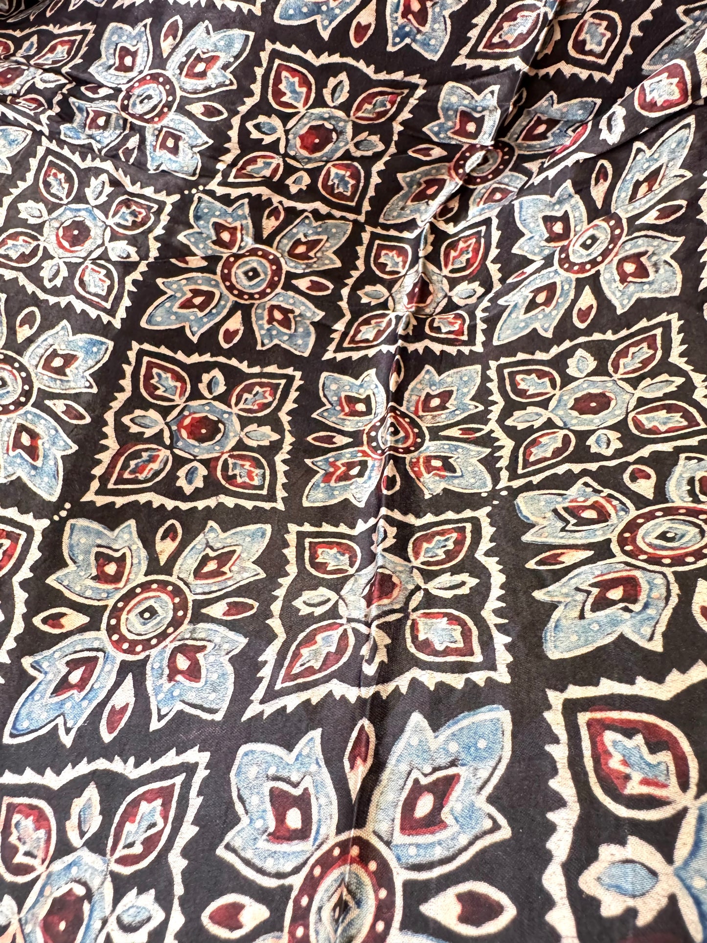 Modal Silk Ajrakh Dupatta ~ Metallic Black Square Motif w/ Zari