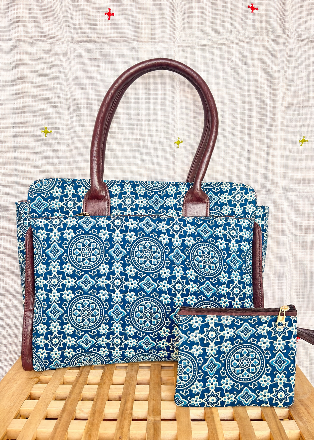 Neel Circle Motifs ~ Ajrakh Handblock Printed Fabric Bag