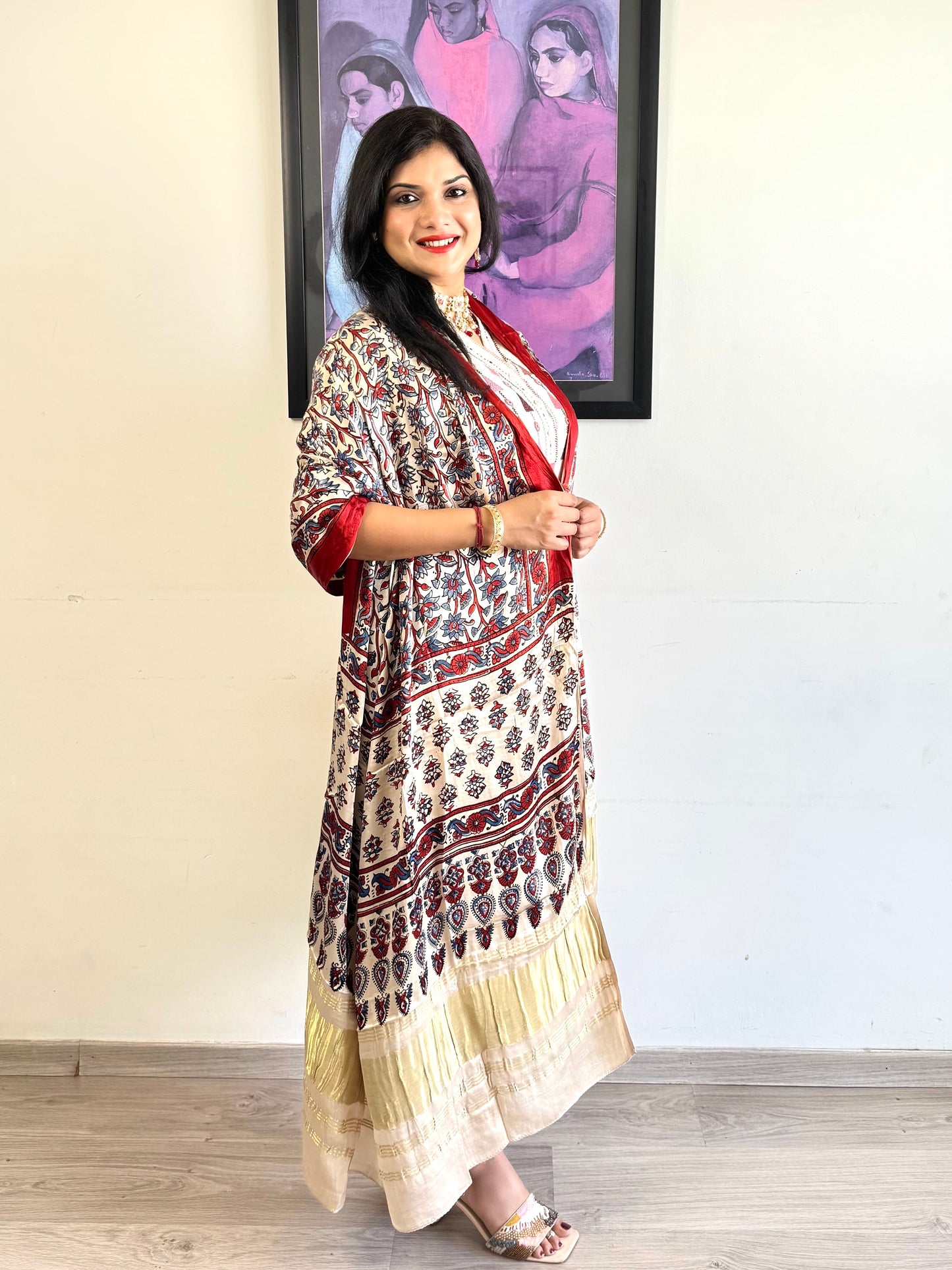Modal Silk Ajrakh Dupatta ~ Ivory White Flower Motif w/ Zari