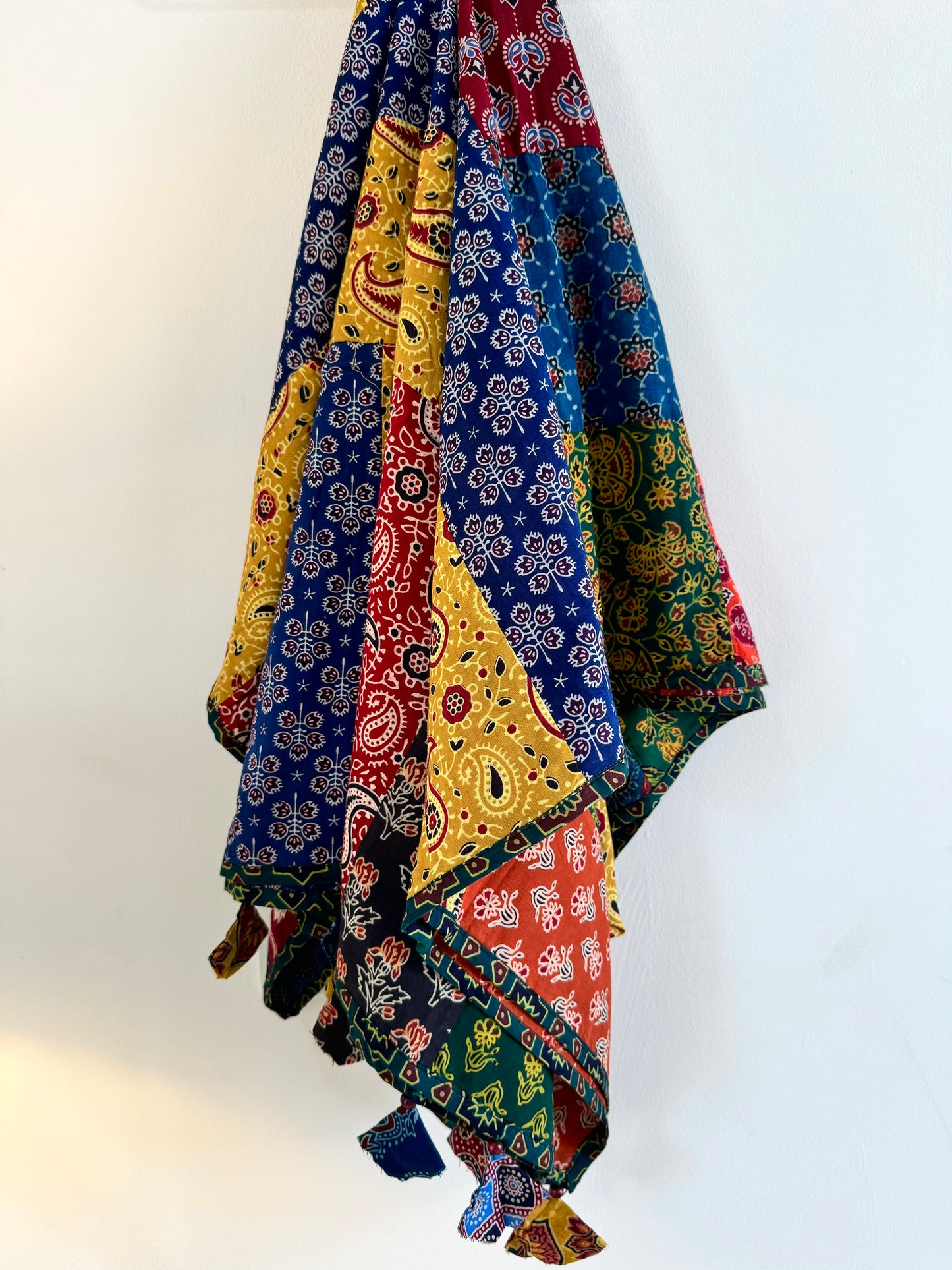 Ajrakh Applique & Kantha Embroidered Dupatta ~ Multicolored Chequered