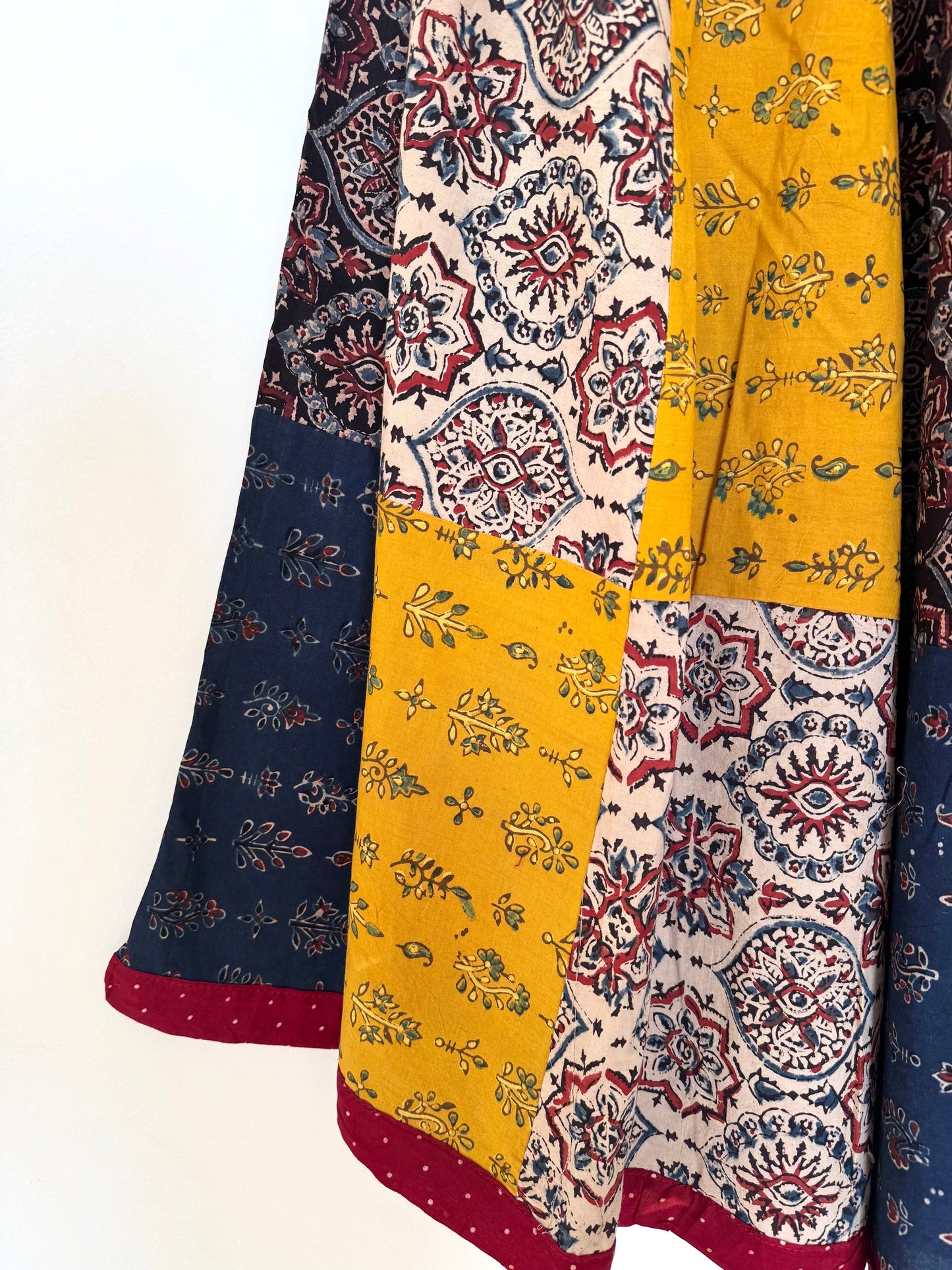 🌻Navrang ~ Ajrakh Handcrafted Lehengas ~ Multicolor w/ red polka border