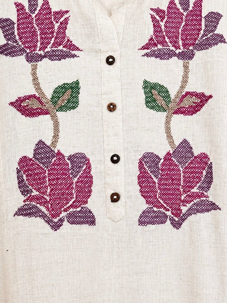 Saanjh 𓂃 ོ☼𓂃 Khadi Cotton Embroidered Cord Set ~ Crimson Pink Lotus