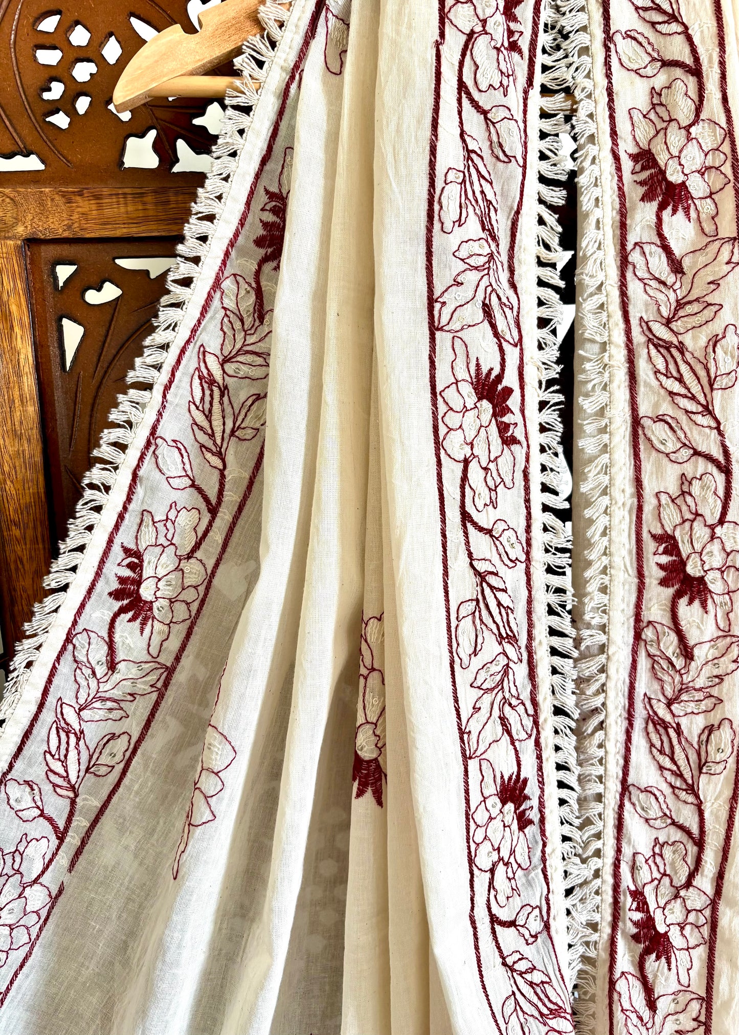 Khadi Cotton Dupatta ~ Bronze Floral Embroidery