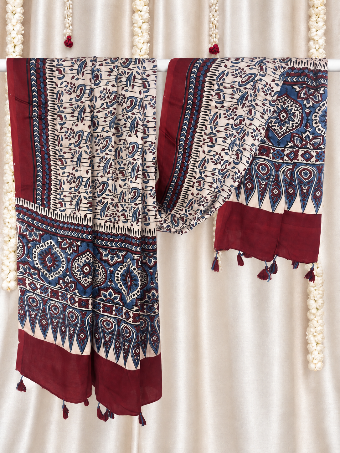 Dastaan-e-Ajrakh ✨ Modal Silk Dupatta ~ Ivory Gulbahaar