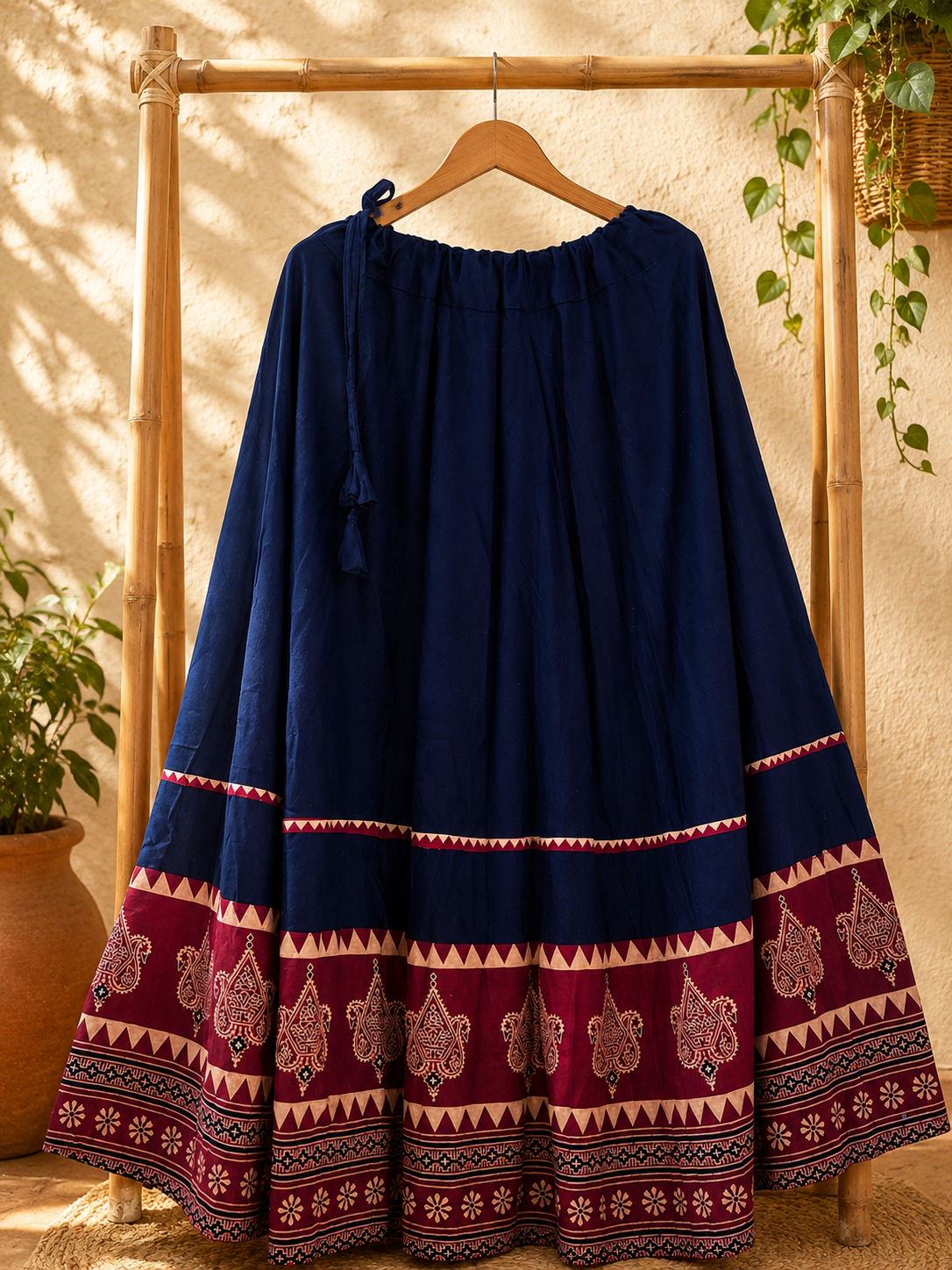 ⚜ Dharohar ~ Royal Blue & Maroon Ajrakh Lehenga & Dupatta Set
