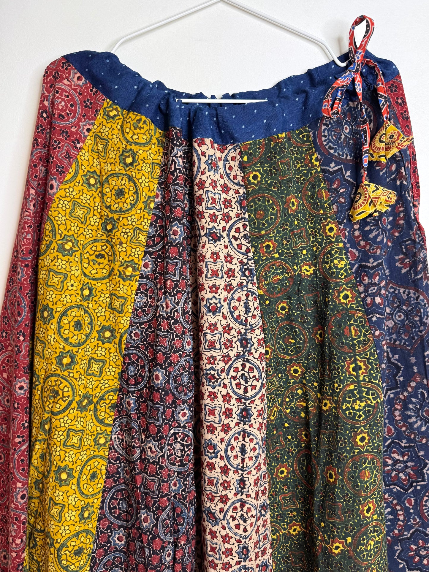 🌻Navrang ~ Ajrakh Handcrafted Lehengas ~ Multicolor Pleads w/ blue polka border