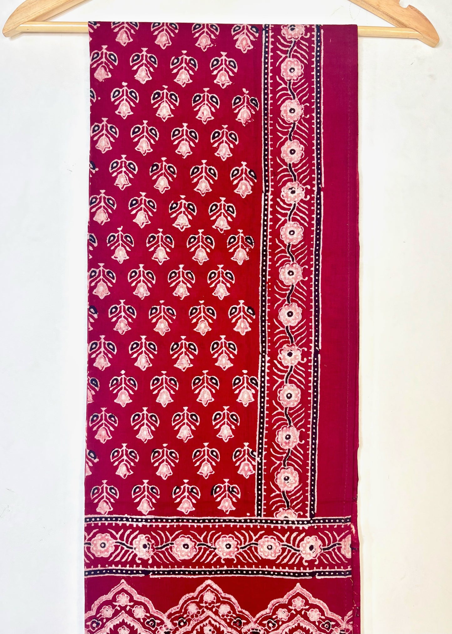 Raahi🌻Ajrakh Cotton Stoles ~ Deep red w/ motifs