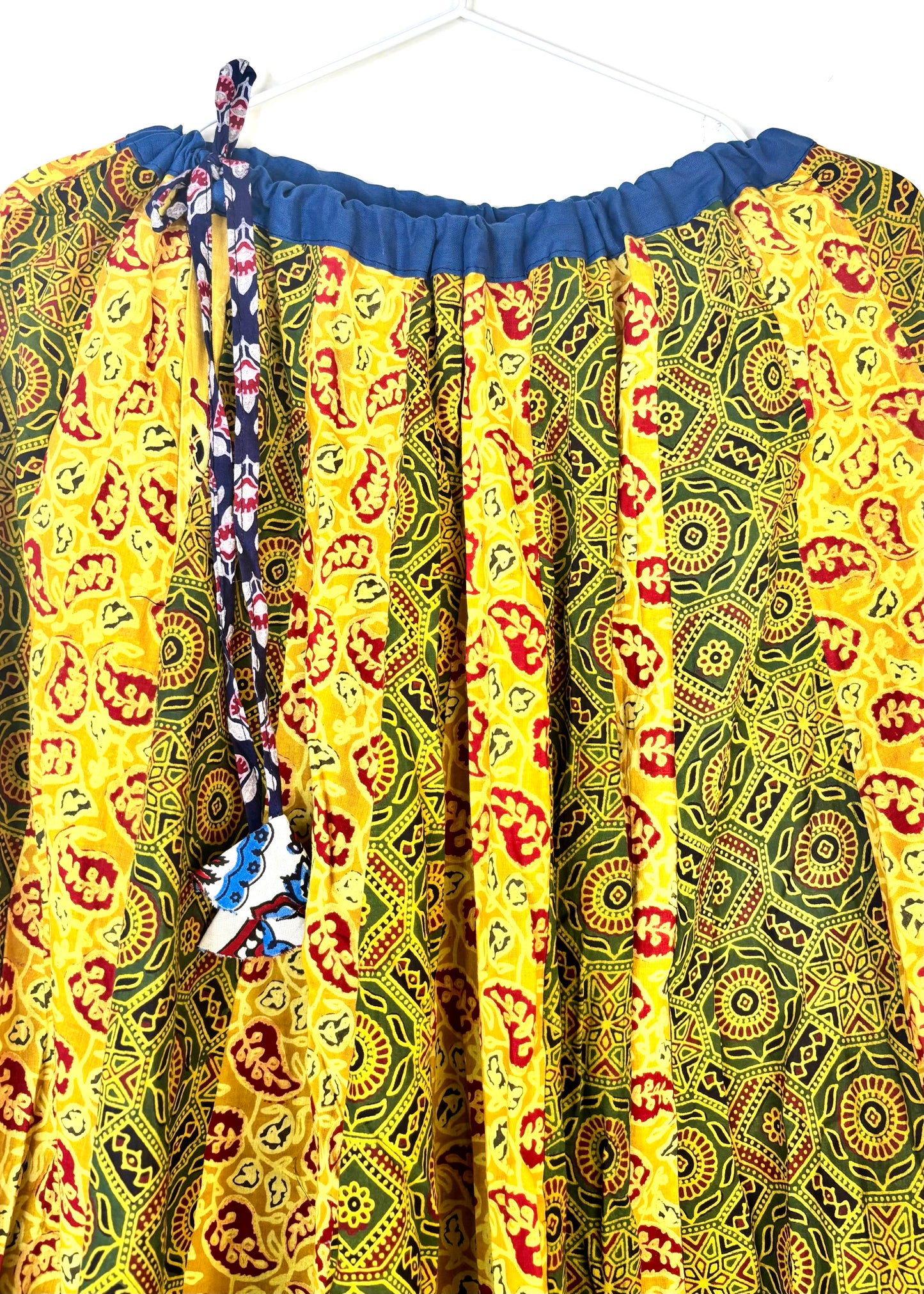 🌻Navrang ~ Ajrakh Skirt and Dupatta Set ~ Yellow & Blue w/ multicolor border