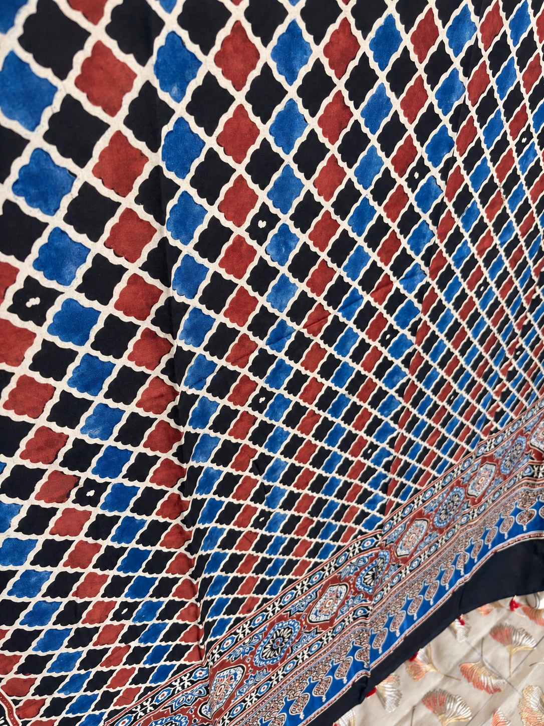 Dastaan-e-Ajrakh ✨ Modal Silk Dupatta ~ Royal Blue Jharokha