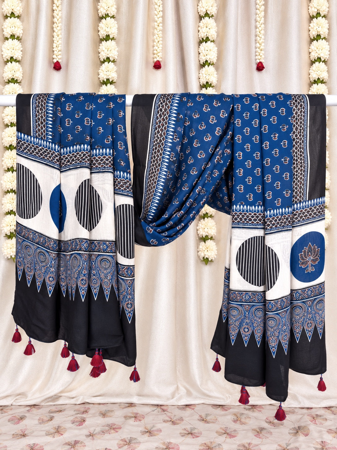 Dastaan-e-Ajrakh ✨ Modal Silk Dupatta ~ Neelambari