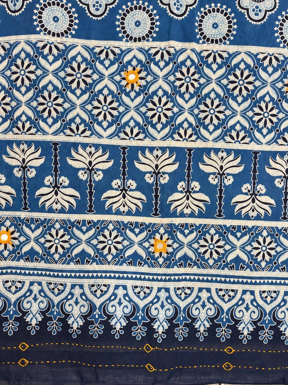 Rangrez🔅Ajrakh Mulmul Cotton Dupattas with Embroidery ~ Neel Bahaar