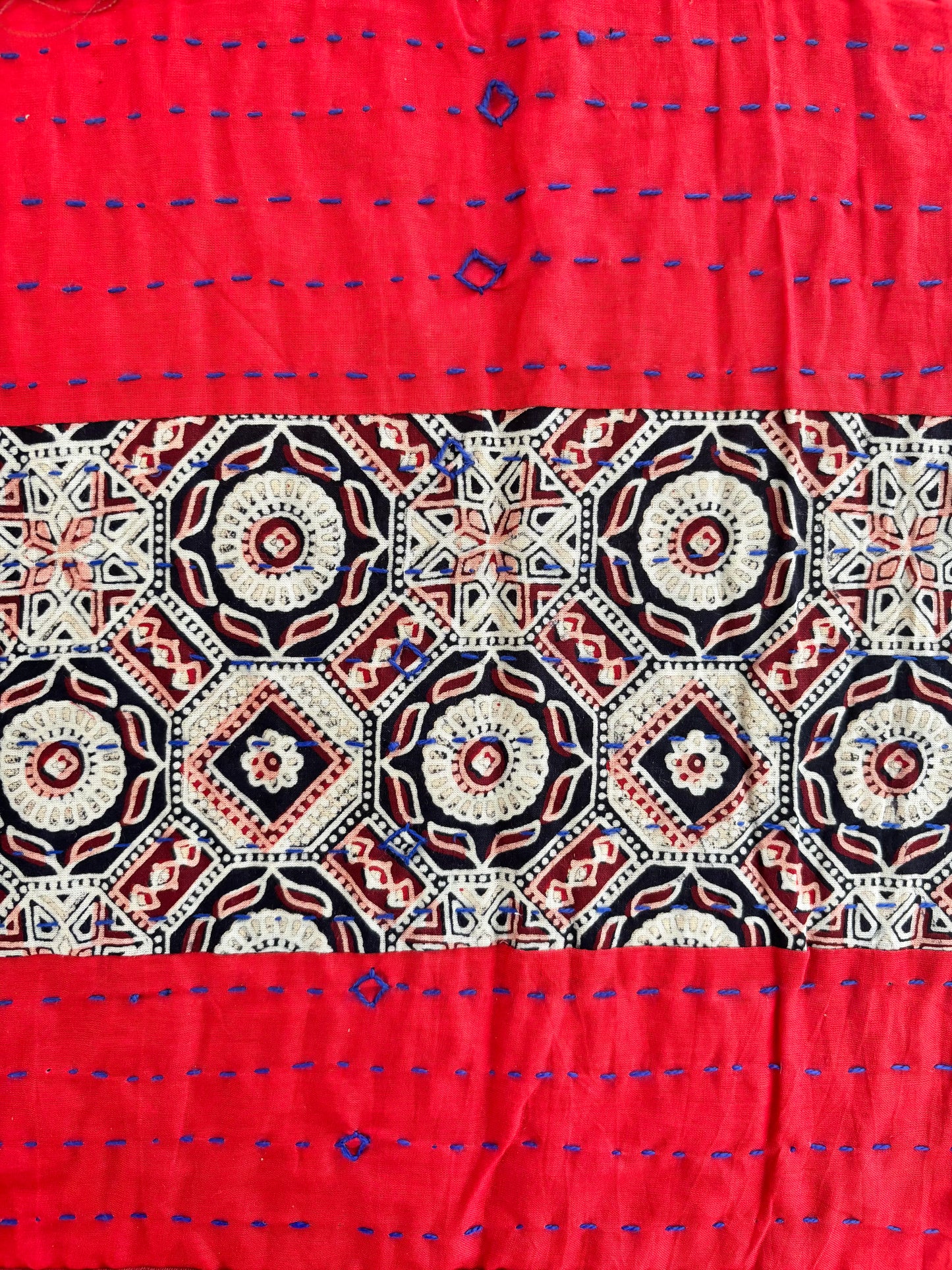 Brick Red ~ Ajrakh & Kantha Table Runner w/ Mats