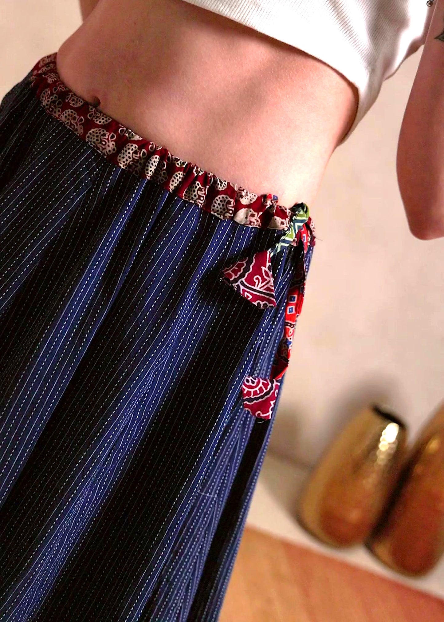 ✨Navrang ~ Ajrakh Long Skirt ~ Navy Blue Textured