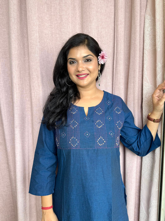 Masakali ~ Cotton Embroidered Kurti, Navy Blue 💙