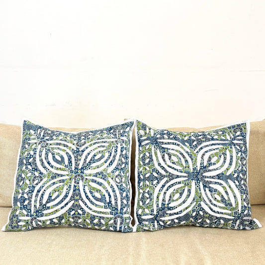 Applique cutwork Cushion cover ~ Green ~ Set of 2