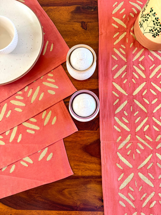 Burnt Orange ~ Applique work Table Runner w/ 4 Table Mats