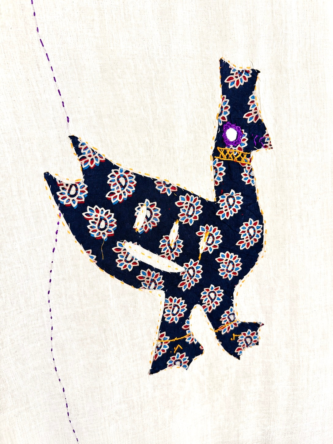 Ajrakh Applique & Kantha Embroidered ~ Mor Angan Dupatta