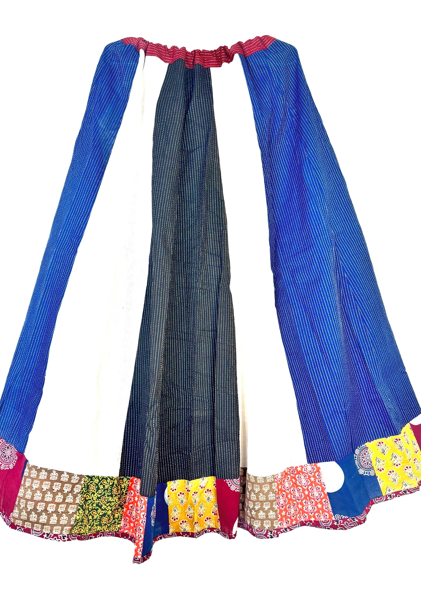 ✨Navrang ~ Ajrakh Skirt and Dupatta Set ~ White & Blue w/ multicolor border