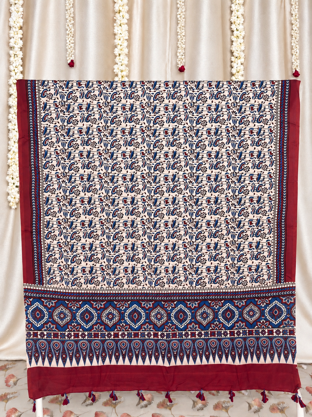 Dastaan-e-Ajrakh ✨ Modal Silk Dupatta ~ Ivory Gulbahaar