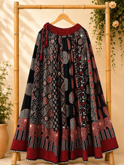 ⚜️ Dharohar ~ Vanya ~ Ajrakh Long Kali Skirt