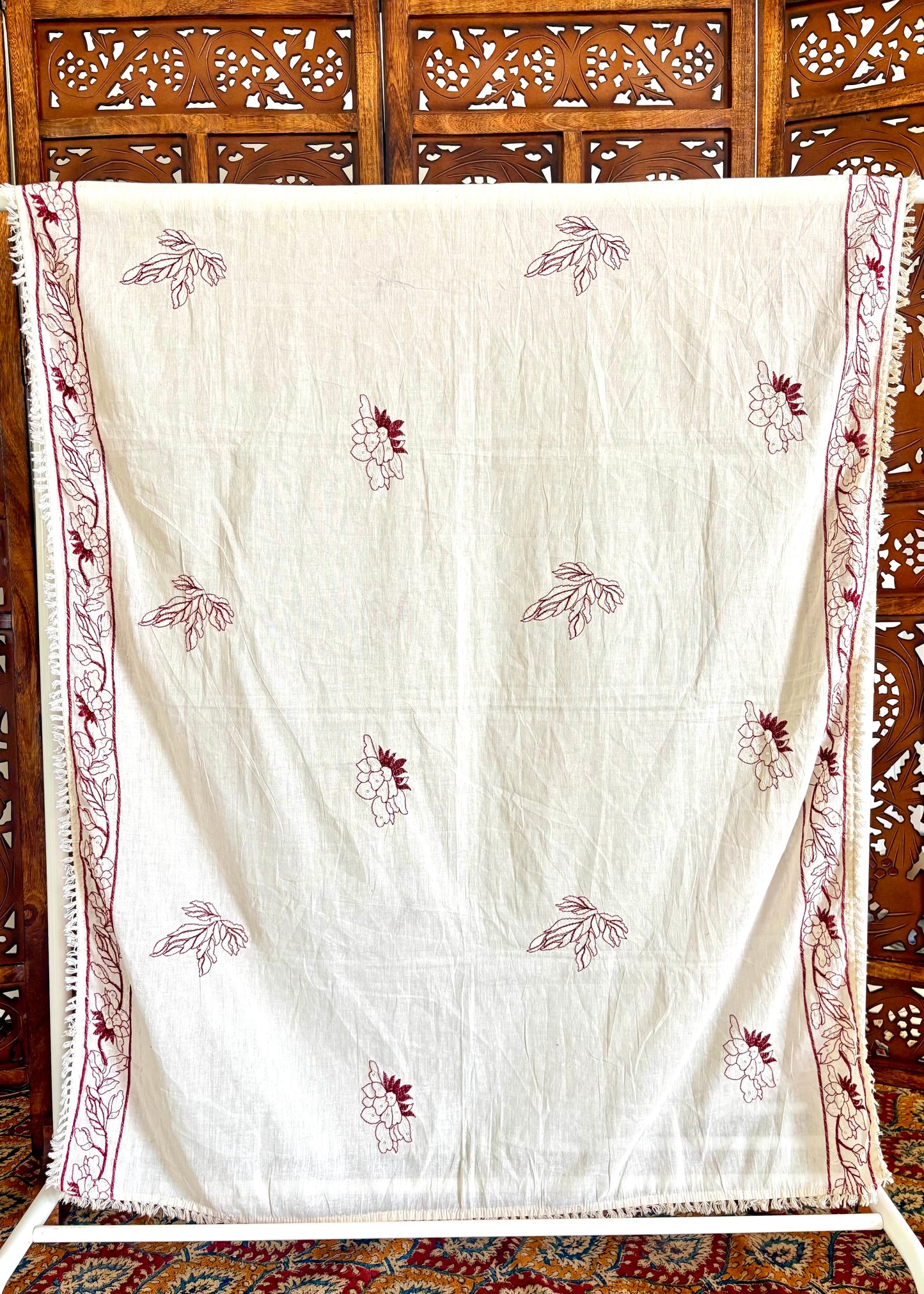 Khadi Cotton Dupatta ~ Bronze Floral Embroidery