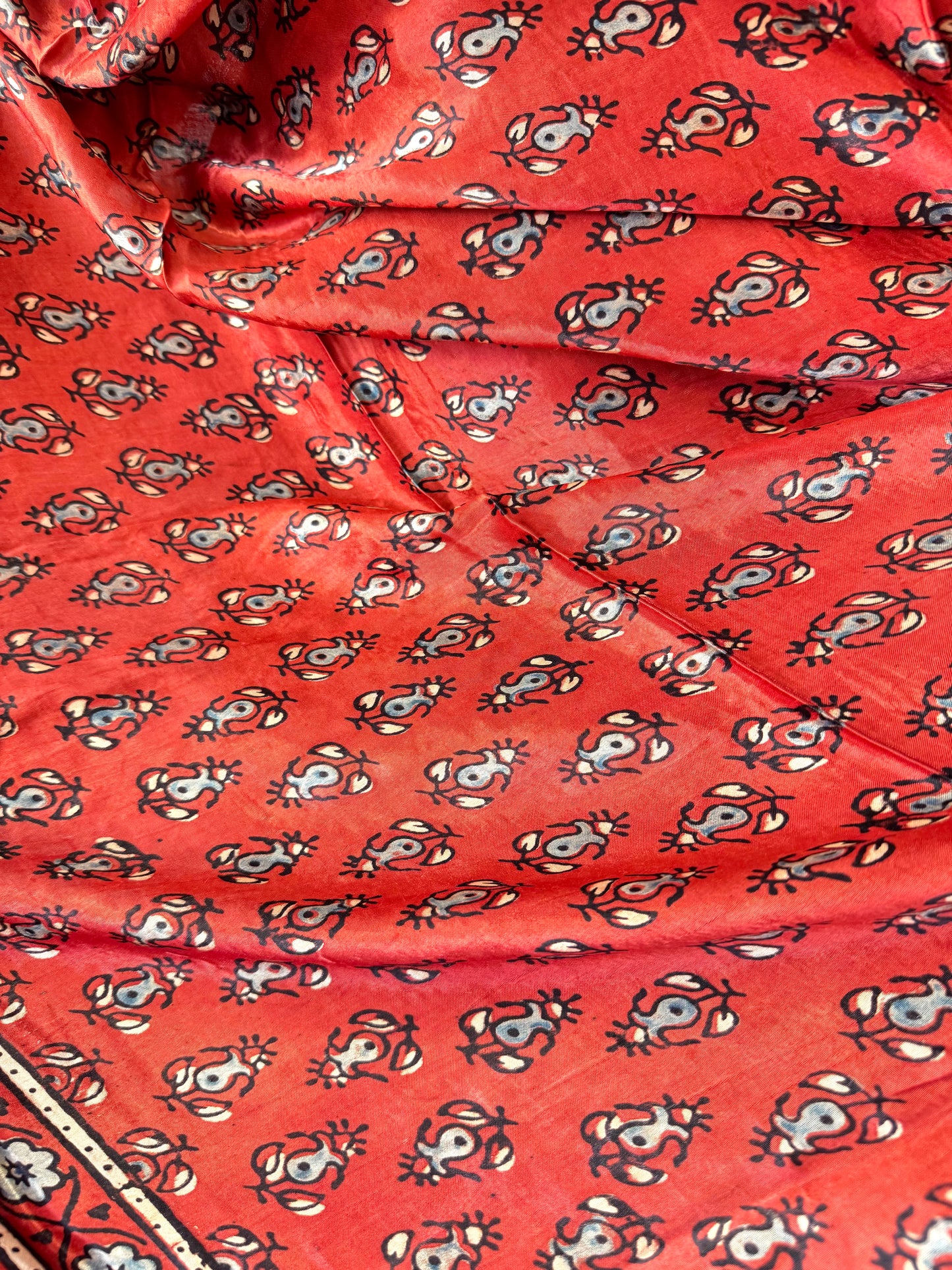 Modal Silk Ajrakh Dupatta ~ Brick Red Tulip Motif w/ Zari