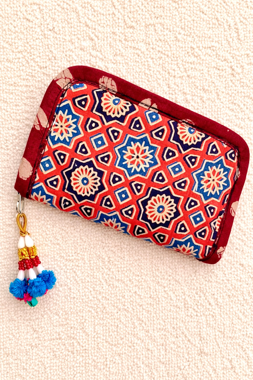 Navrang ~ Ajrakh Handcrafted Wallets ~ Orange Stars
