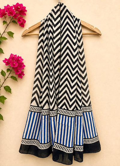 Raag 🪷 Mulmul Cotton Stoles ~ Zigzag Black