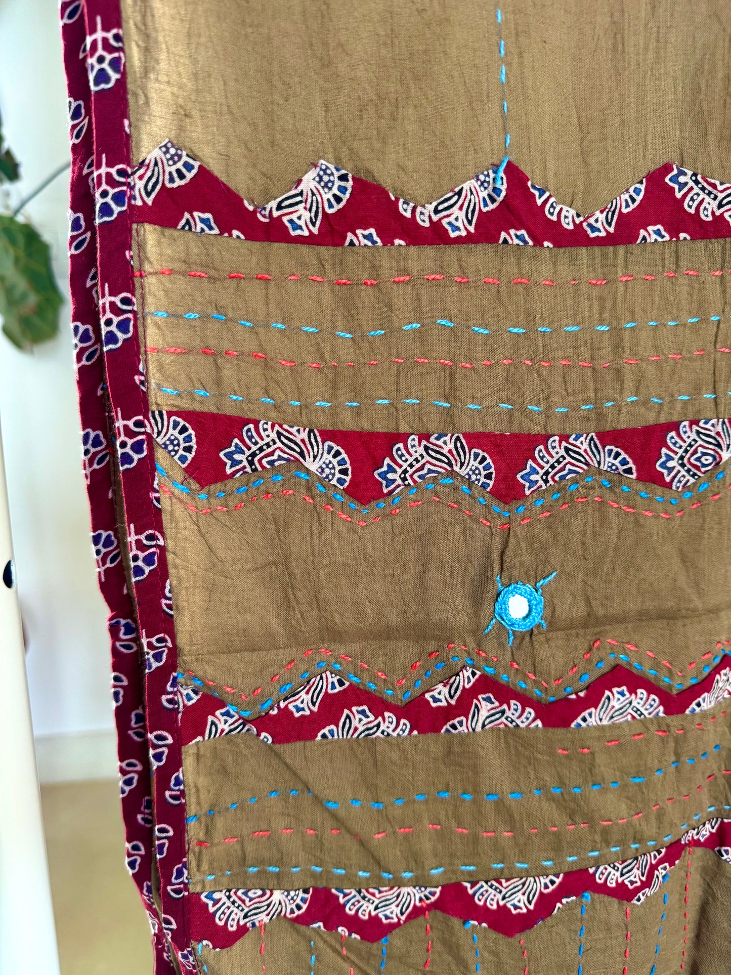 Ajrakh Applique & Kantha Embroidered Dupatta ~ Coco with Red Patchwork