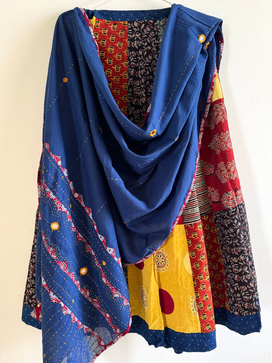 ✨Garba nu Ghoomie ~ Ajrakh Lehenga and Dupatta Set ~ Multicolor w/ Blue