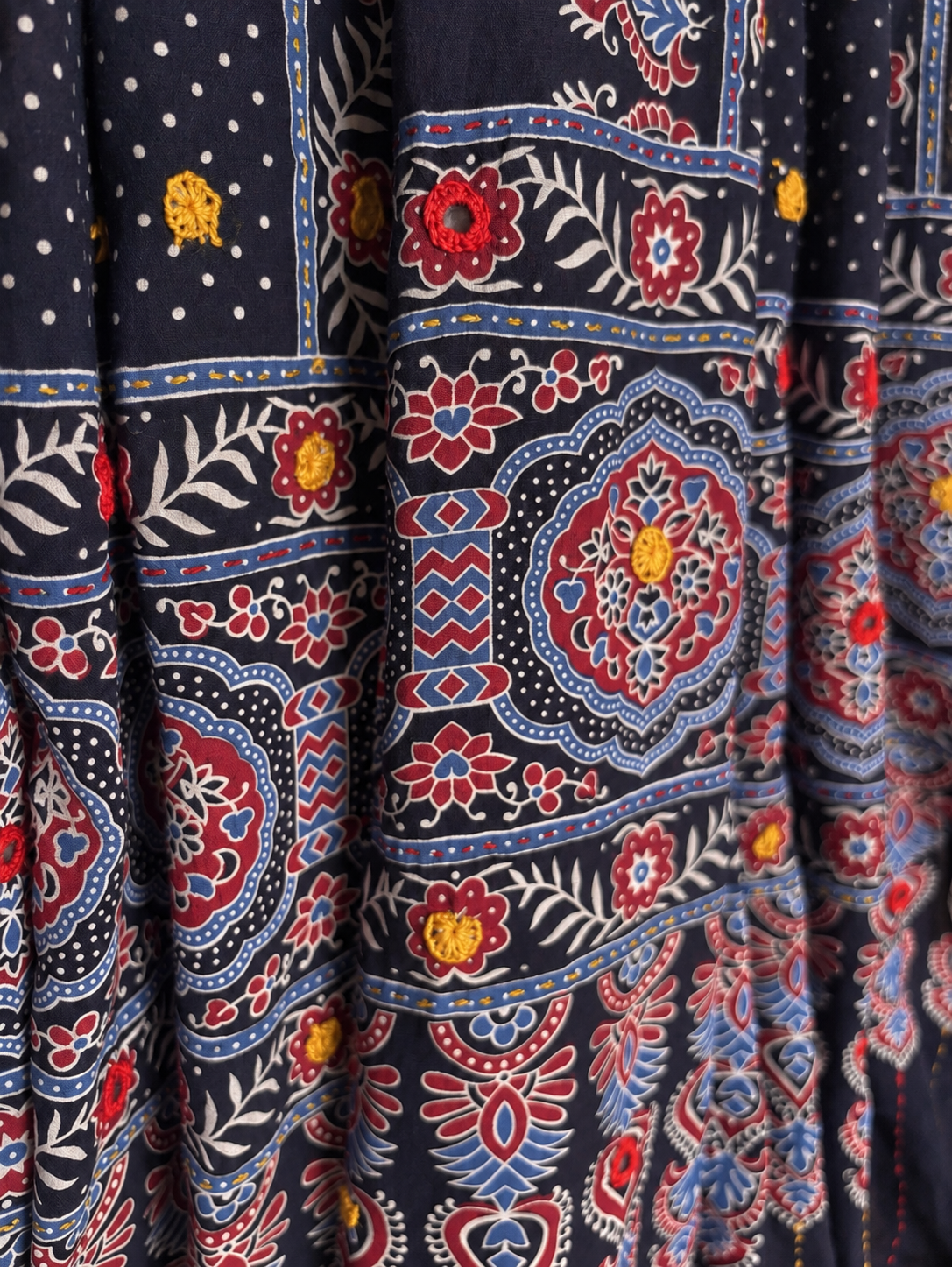 Rangrez🔅Ajrakh Mulmul Cotton Dupattas with Embroidery ~ Indigo Bloom