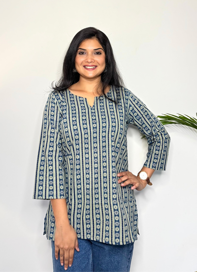 Bluebell ~ Sapphire Blue Handblock Kurti