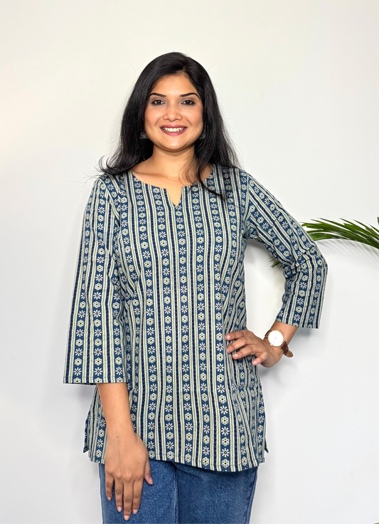 Bluebell ~ Sapphire Blue Handblock Kurti