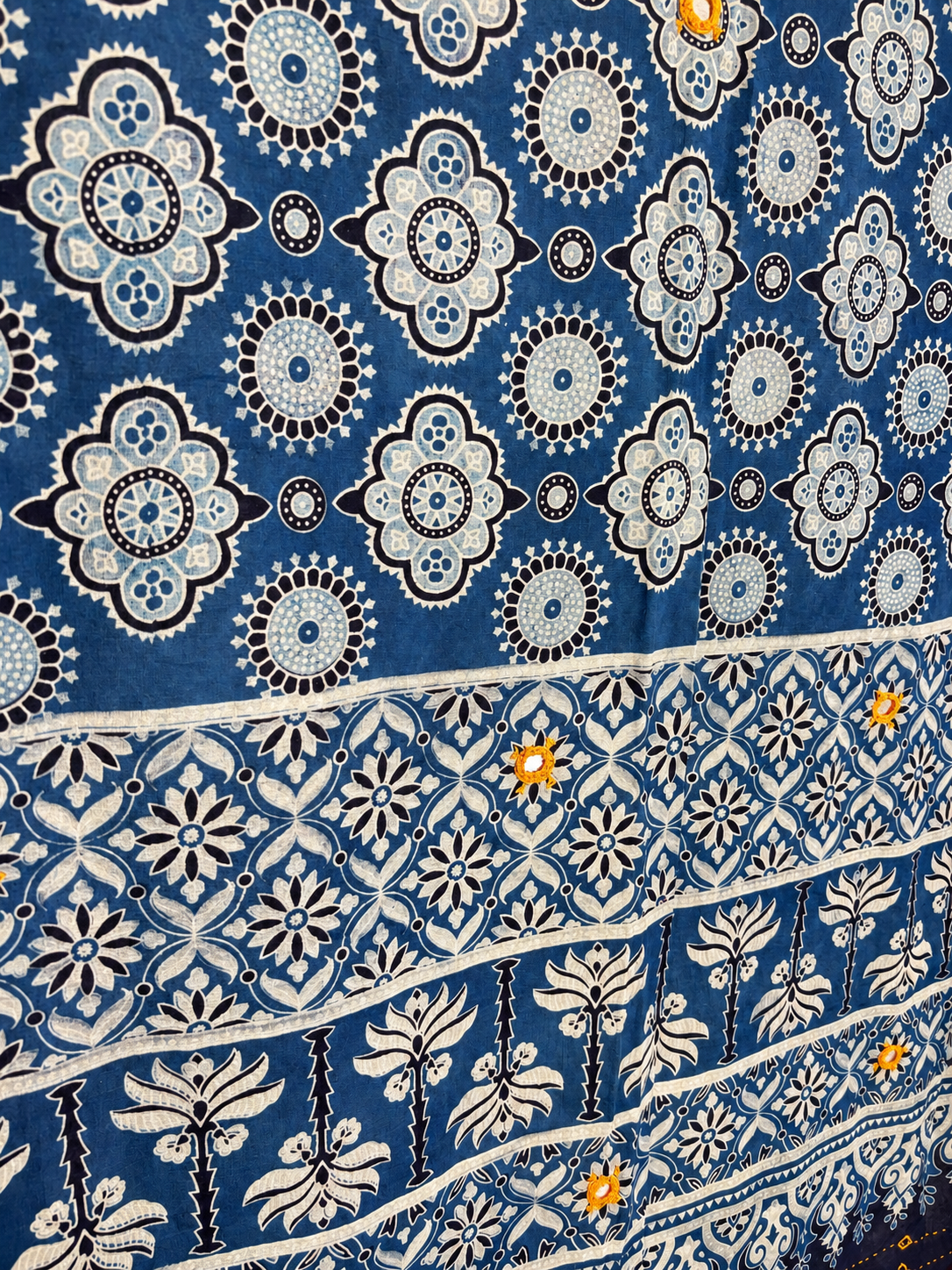 Rangrez🔅Ajrakh Mulmul Cotton Dupattas with Embroidery ~ Neel Bahaar