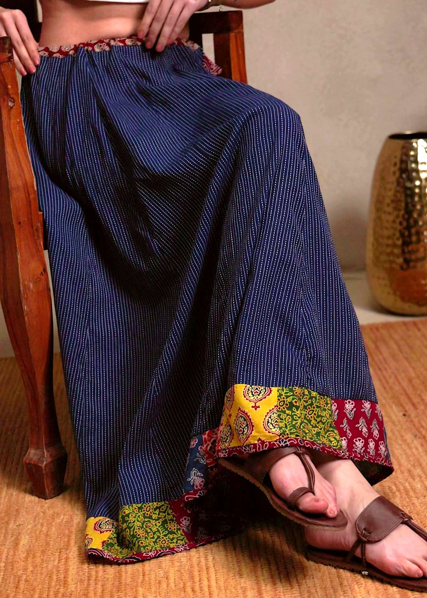 ✨Navrang ~ Ajrakh Long Skirt ~ Navy Blue Textured