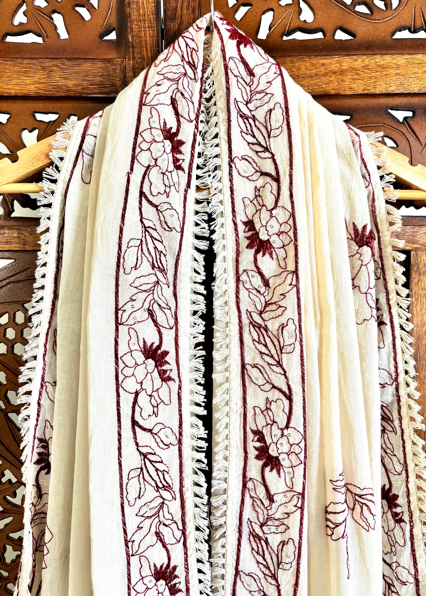 Khadi Cotton Dupatta ~ Bronze Floral Embroidery