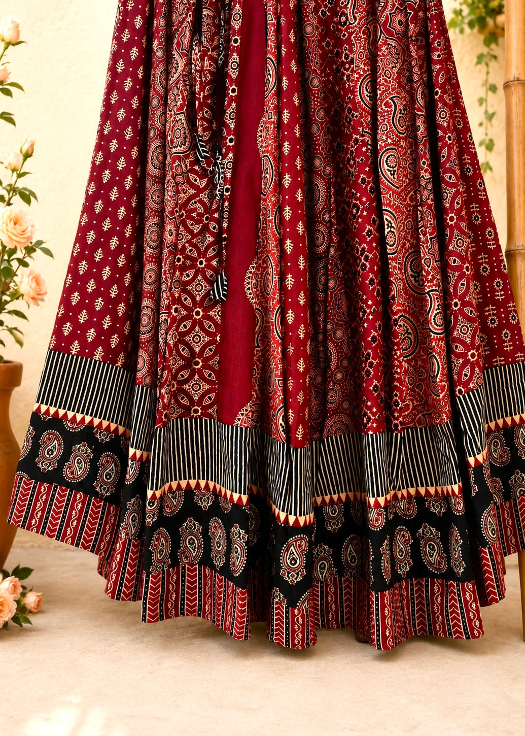 ⚜️ Dharohar ~ Surya ~ Ajrakh Long Kali Skirt & Dupatta Set
