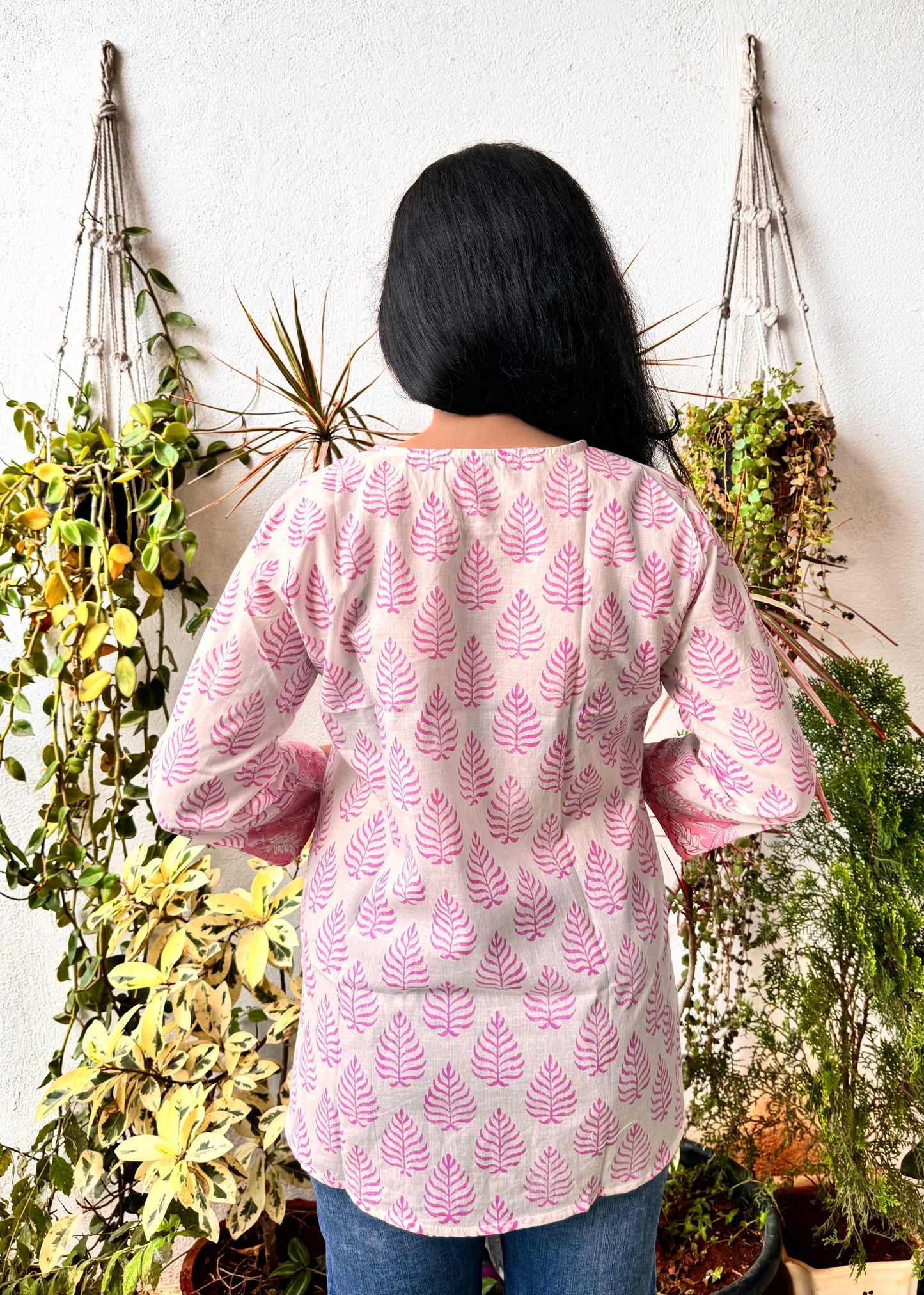 Flamingo ~ White and Pink Handblock Kurti