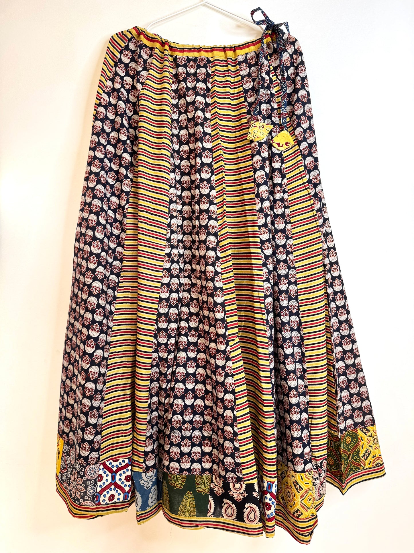 ✨Garba nu Ghoomie ~ Ajrakh Lehenga and Dupatta Set ~ Yellow Strips w/ Black Dupatta