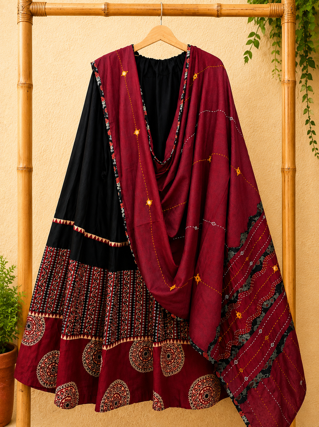⚜ Dharohar ~ Kajal Ajrakh Lehenga & Dupatta Set