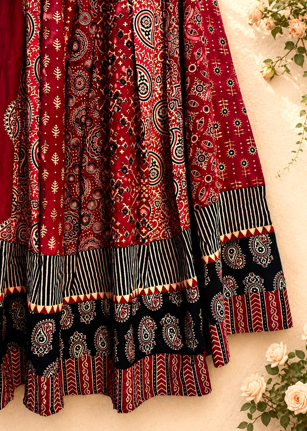 ⚜️ Dharohar ~ Surya ~ Ajrakh Long Kali Skirt & Dupatta Set