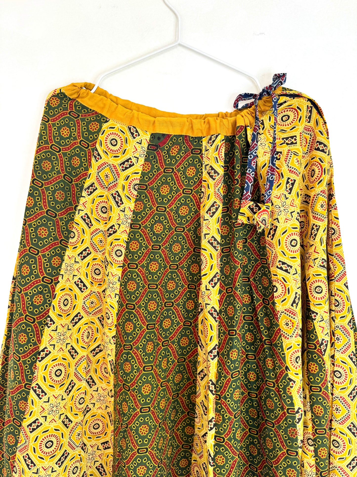 ✨Garba nu Ghoomie ~ Ajrakh Lehenga and Dupatta Set ~ Yellow Strips w/ Olive Green Dupatta
