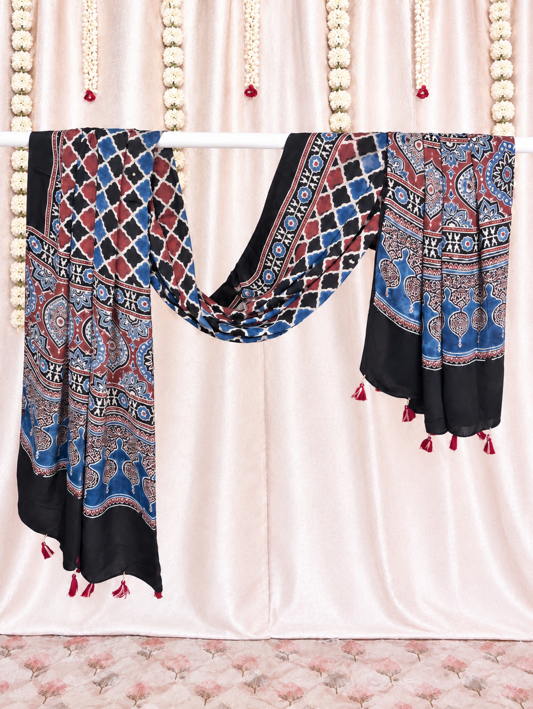 Dastaan-e-Ajrakh ✨ Modal Silk Dupatta ~ Royal Blue Jharokha