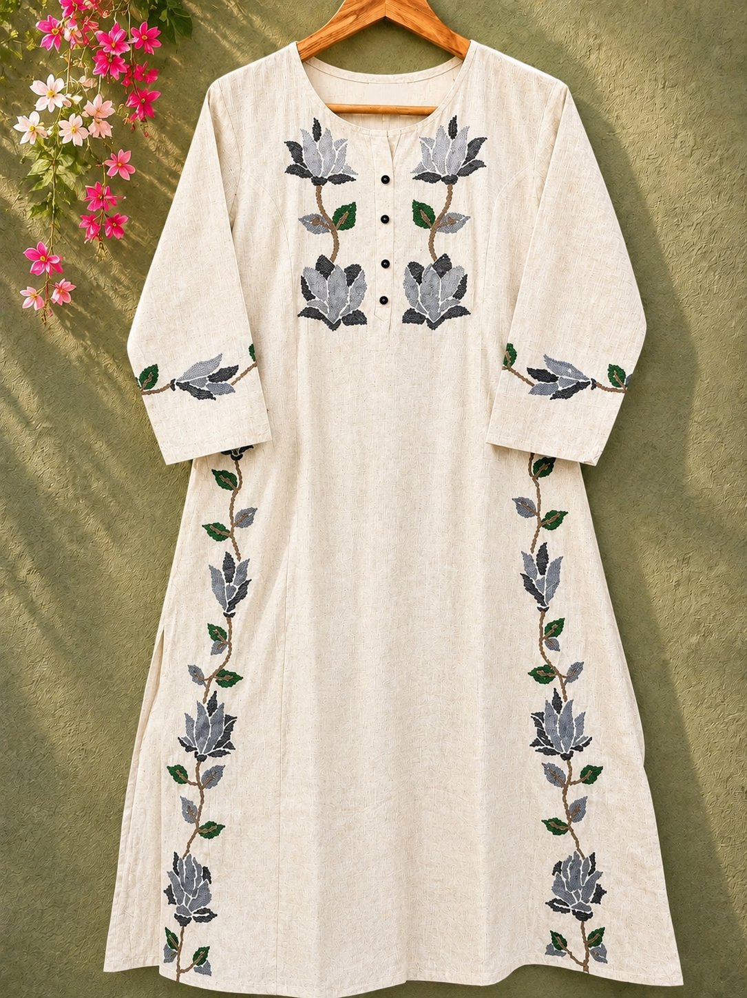 Saanjh 𓂃 ོ☼𓂃 Khadi Cotton Embroidered Cord Set ~ Powder Blue Lotus