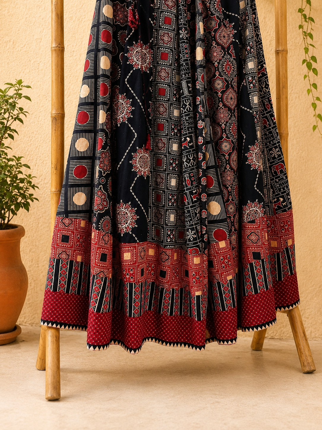 ⚜️ Dharohar ~ Aakriti ~ Ajrakh Long Kali Skirt