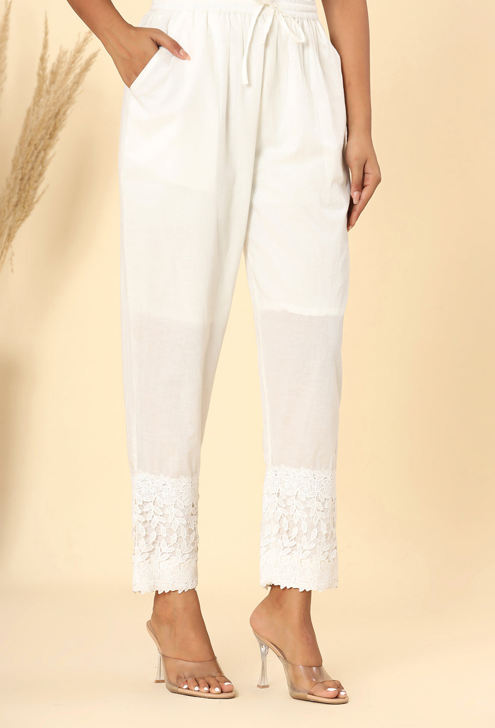 Ivory White ~ Flower Lace Cut Pant