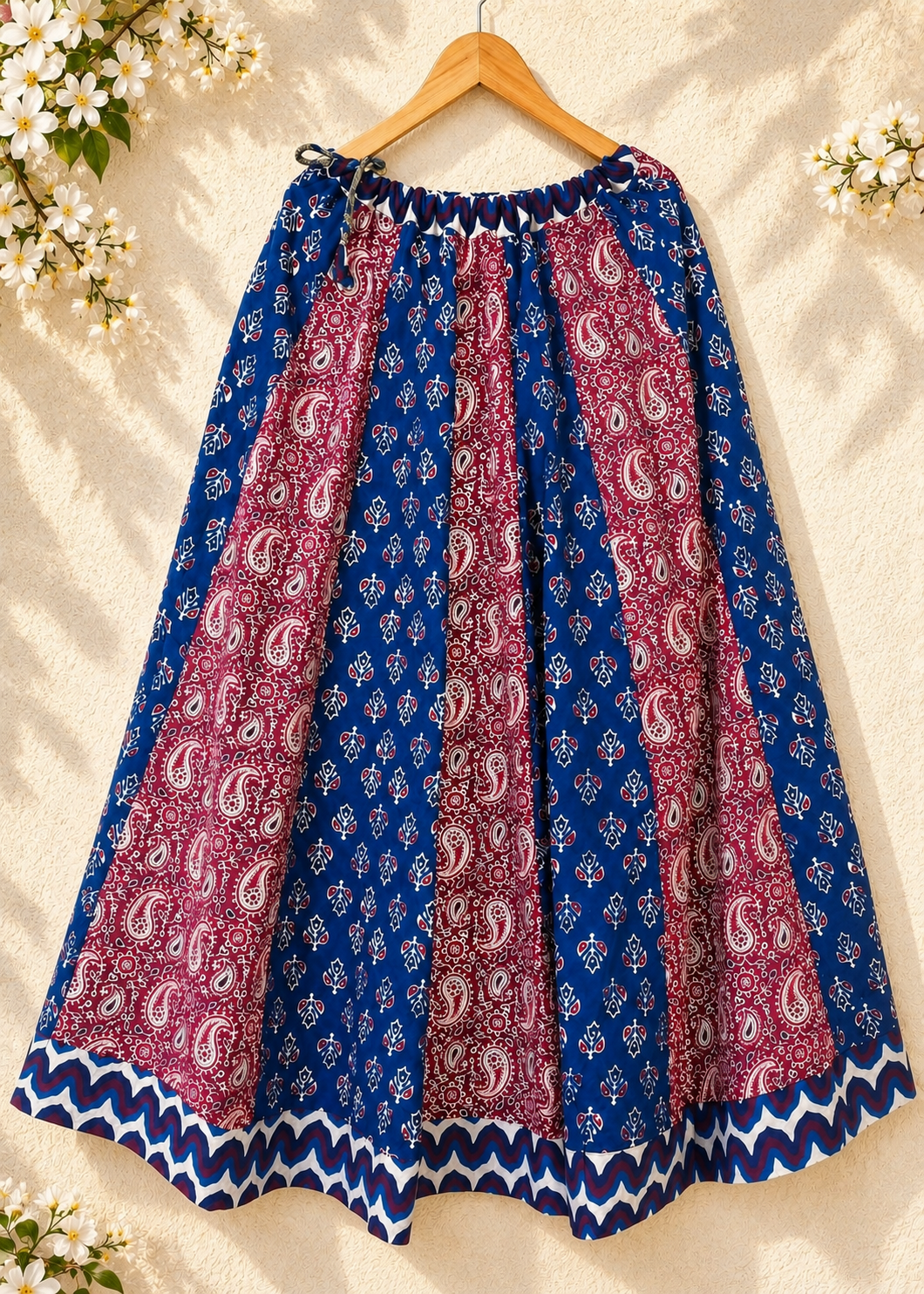 🌻 Navrang ~ Red, Indigo & White ~ Ajrakh Skirt